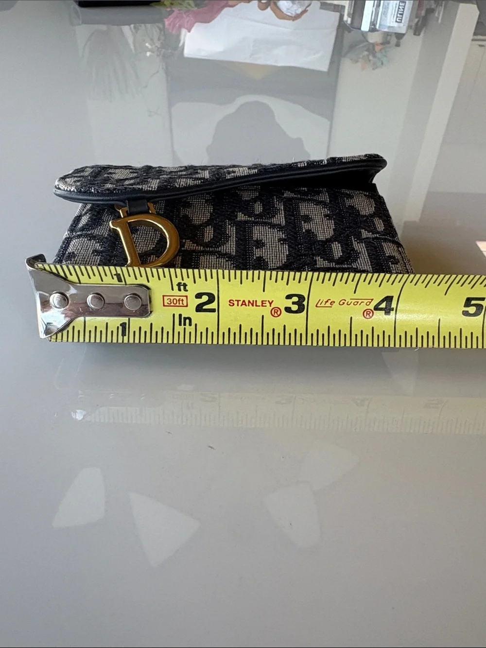 Dior Black and Navy Textile Card Holder with Gold Logo